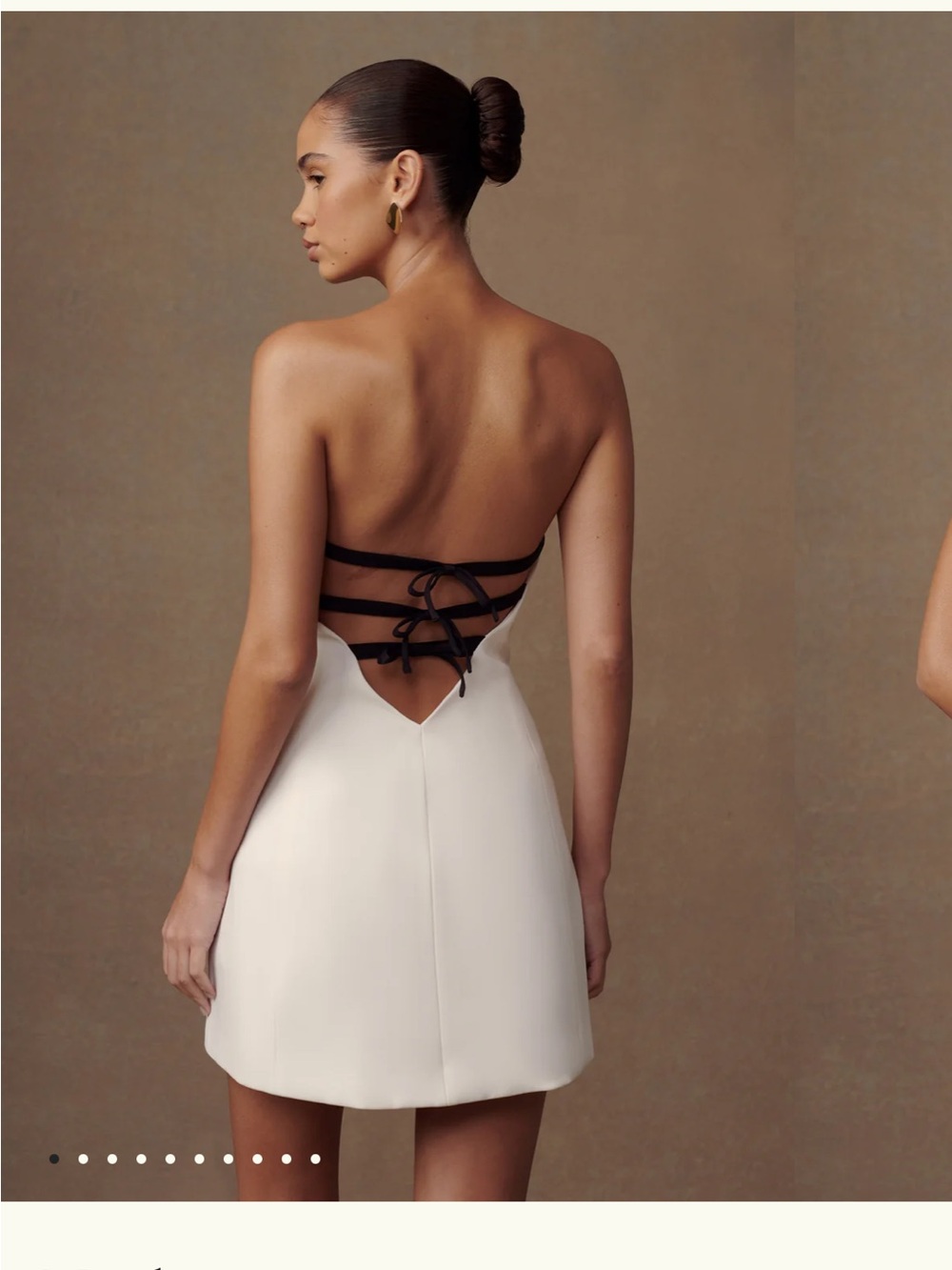 Meshki White Backless Mini Dress with Black Lace-Up Straps